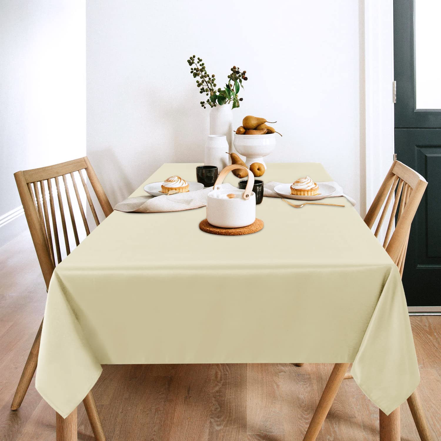 Sancua 2 Pack Beige Tablecloth 60 X 120 Inch, Rectangle 8 Feet Table Cloth - Stain And Wrinkle Resistant Washable Polyester Tabl